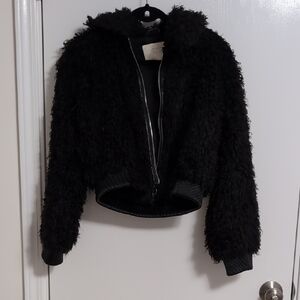 Black Fuzzy Zip-Up Jacket